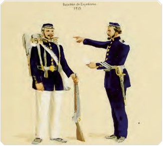 Foto Histórica do
          uniformes dos praças do Batalhão de Engenheiros (1855).